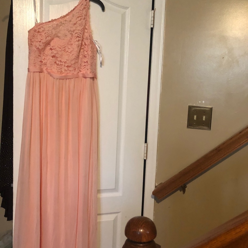 Formal brides maid gown peach lace top